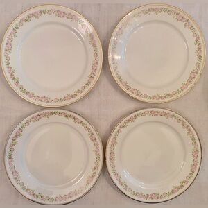 4 Vintage 9” white lunch plates - Pope & Gosser China pink & green flowe…